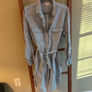 NWOT Boden Shirt Dress size 14. Blue and white stripe with tie waist and pockets